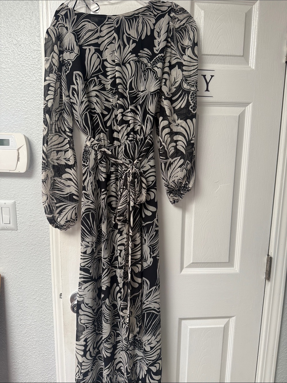 MSK Black and Cream Floral Maxi Dress with Tie Waist